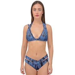 Blue Abstract Texture Print Double Strap Halter Bikini Set by dflcprintsclothing