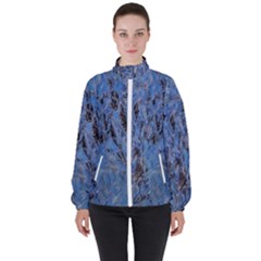 Blue Abstract Texture Print Women s High Neck Windbreaker by dflcprintsclothing