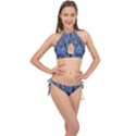 Blue Abstract Texture Print Cross Front Halter Bikini Set View1