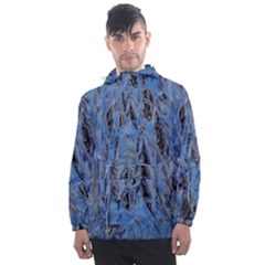 Blue Abstract Texture Print Men s Front Pocket Pullover Windbreaker by dflcprintsclothing