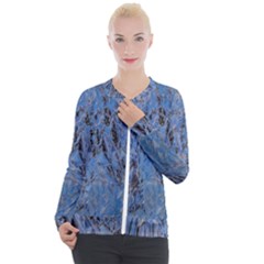 Blue Abstract Texture Print Casual Zip Up Jacket by dflcprintsclothing