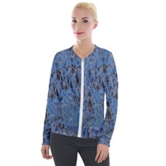 Blue Abstract Texture Print Velvet Zip Up Jacket by dflcprintsclothing