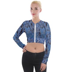 Blue Abstract Texture Print Long Sleeve Cropped Velvet Jacket by dflcprintsclothing