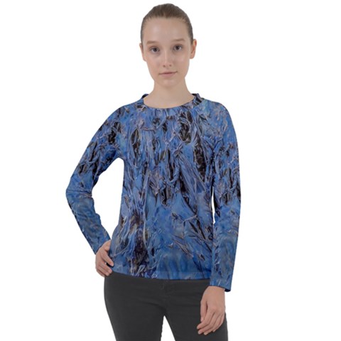 Blue Abstract Texture Print Women s Long Sleeve Raglan Tee by dflcprintsclothing