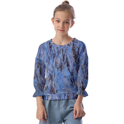 Blue Abstract Texture Print Kids  Cuff Sleeve Top by dflcprintsclothing