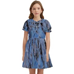 Blue Abstract Texture Print Kids  Bow Tie Puff Sleeve Dress by dflcprintsclothing