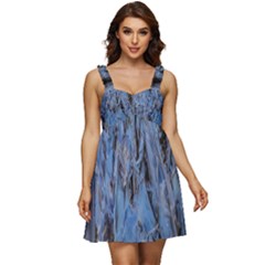 Blue Abstract Texture Print Ruffle Strap Babydoll Chiffon Dress