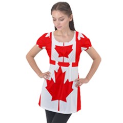 Canada Flag Canadian Flag View Puff Sleeve Tunic Top by Ravend