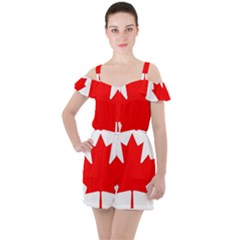 Canada Flag Canadian Flag View Ruffle Cut Out Chiffon Playsuit by Ravend