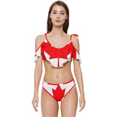 Canada Flag Canadian Flag View Ruffle Edge Tie Up Bikini Set	