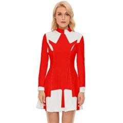 Canada Flag Canadian Flag View Long Sleeve Velour Longline Dress by Ravend