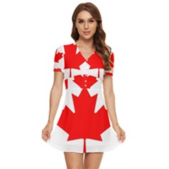 Canada Flag Canadian Flag View V-neck High Waist Chiffon Mini Dress