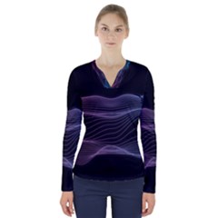 Abstract Wave Digital Design Space Energy Fractal V-neck Long Sleeve Top by Ravend