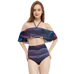 Abstract Wave Digital Design Space Energy Fractal Halter Flowy Bikini Set  by Ravend