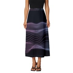 Abstract Wave Digital Design Space Energy Fractal Classic Midi Chiffon Skirt