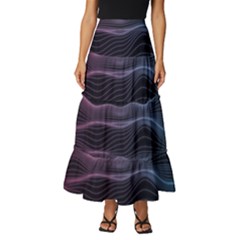 Abstract Wave Digital Design Space Energy Fractal Tiered Ruffle Maxi Skirt by Ravend