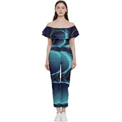 Fractal Abstract Art Artwork Design Wallpaper Off Shoulder Ruffle Top Jumpsuit