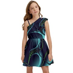 Fractal Abstract Art Artwork Design Wallpaper Kids  One Shoulder Party Dress by Ravend