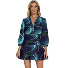 Fractal Abstract Art Artwork Design Wallpaper V-neck Placket Mini Dress