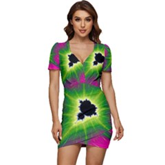 Fractal Art Math Abstract Artwork Pink Magenta Low Cut Cap Sleeve Mini Dress