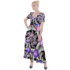 Background Fractal Annotation Sample Fantasy Button Up Short Sleeve Maxi Dress by Ravend