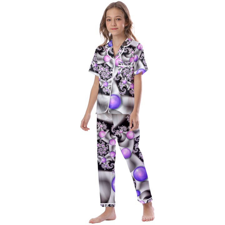 Background Fractal Annotation Sample Fantasy Kids  Satin Short Sleeve Pajamas Set