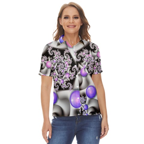 Background Fractal Annotation Sample Fantasy Women s Short Sleeve Double Pocket Shirt by Ravend