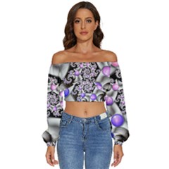 Background Fractal Annotation Sample Fantasy Long Sleeve Crinkled Weave Crop Top