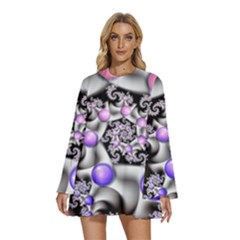 Background Fractal Annotation Sample Fantasy Round Neck Long Sleeve Bohemian Style Chiffon Mini Dress