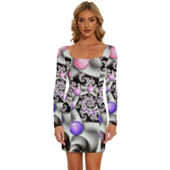 Background Fractal Annotation Sample Fantasy Long Sleeve Square Neck Bodycon Velvet Dress