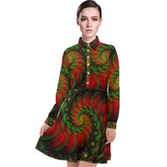 Fractal Green Red Spiral Happiness Vortex Spin Long Sleeve Chiffon Shirt Dress by Ravend