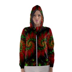 Fractal Green Red Spiral Happiness Vortex Spin Women s Hooded Windbreaker by Ravend