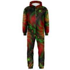 Fractal Green Red Spiral Happiness Vortex Spin Hooded Jumpsuit (men) by Ravend