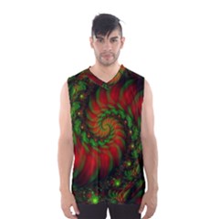 Fractal Green Red Spiral Happiness Vortex Spin Men s Basketball Tank Top by Ravend