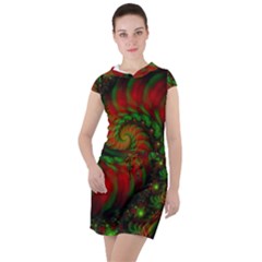 Fractal Green Red Spiral Happiness Vortex Spin Drawstring Hooded Dress by Ravend