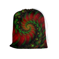 Fractal Green Red Spiral Happiness Vortex Spin Drawstring Pouch (xl) by Ravend