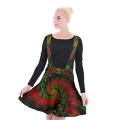 Fractal Green Red Spiral Happiness Vortex Spin Suspender Skater Skirt by Ravend