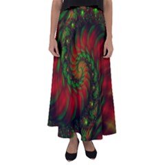 Fractal Green Red Spiral Happiness Vortex Spin Flared Maxi Skirt by Ravend