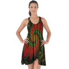 Fractal Green Red Spiral Happiness Vortex Spin Show Some Back Chiffon Dress by Ravend