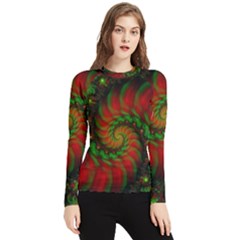 Fractal Green Red Spiral Happiness Vortex Spin Women s Long Sleeve Rash Guard by Ravend