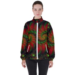 Fractal Green Red Spiral Happiness Vortex Spin Women s High Neck Windbreaker by Ravend