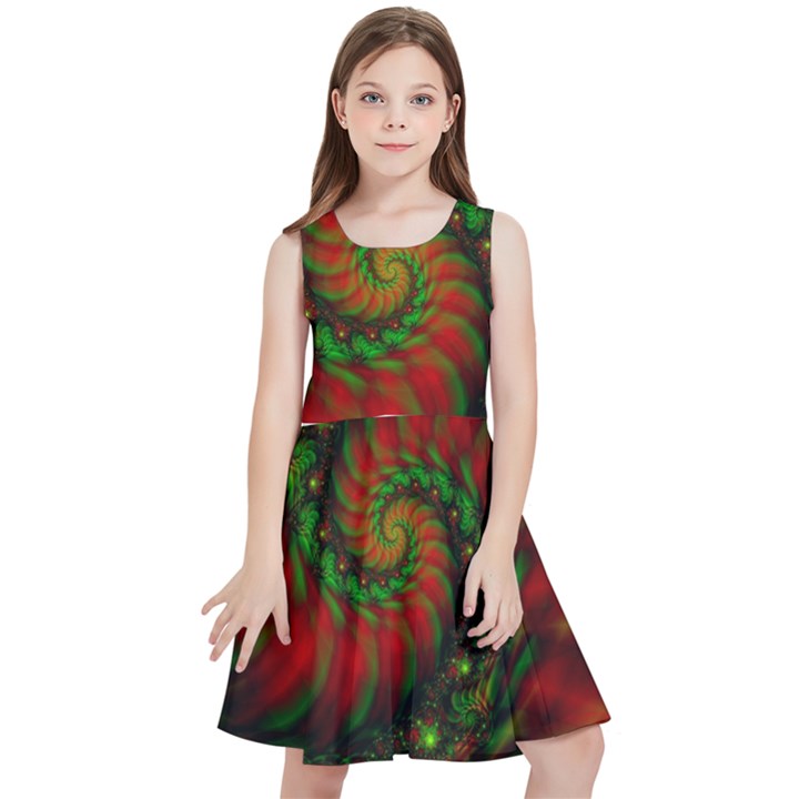 Fractal Green Red Spiral Happiness Vortex Spin Kids  Skater Dress