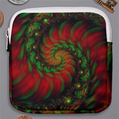 Fractal Green Red Spiral Happiness Vortex Spin Mini Square Pouch by Ravend