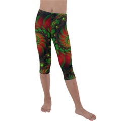 Fractal Green Red Spiral Happiness Vortex Spin Kids  Lightweight Velour Capri Leggings  by Ravend