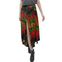 Fractal Green Red Spiral Happiness Vortex Spin Velour Split Maxi Skirt by Ravend