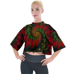 Fractal Green Red Spiral Happiness Vortex Spin Mock Neck Tee by Ravend