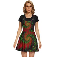 Fractal Green Red Spiral Happiness Vortex Spin Apron Dress by Ravend