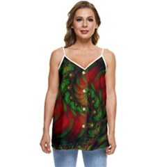 Fractal Green Red Spiral Happiness Vortex Spin Casual Spaghetti Strap Chiffon Top by Ravend