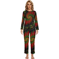 Fractal Green Red Spiral Happiness Vortex Spin Womens  Long Sleeve Lightweight Pajamas Set