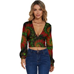 Fractal Green Red Spiral Happiness Vortex Spin Long Sleeve Deep-v Velour Top